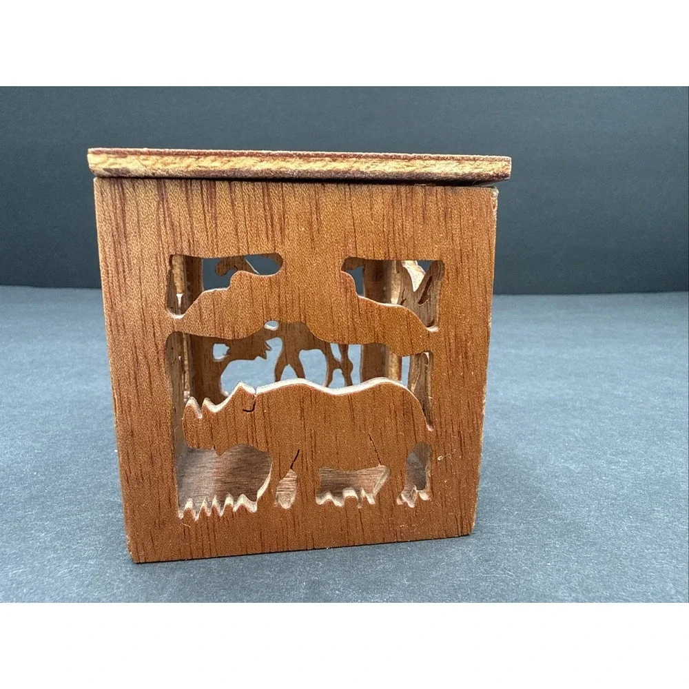 Hand Carved Wood Tea Light Candle Holder Mali Africa Safari Animals Decor 3